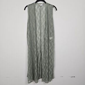 Lularoe Womens Open Front Lace Kimono Top Medium Green Forest Fairy Festival